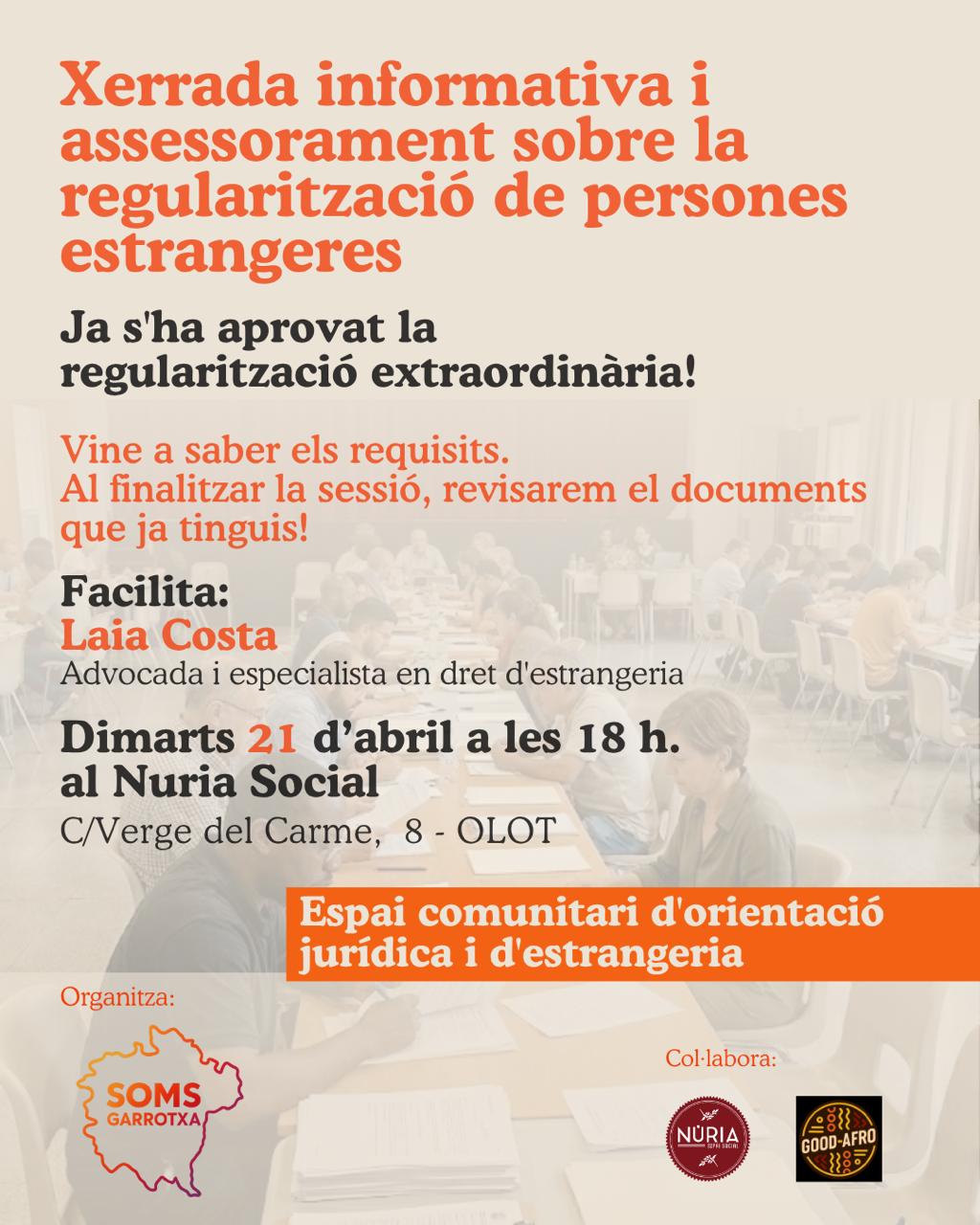 Xerrada informativa i assessorament sobre la regularització de persones estra